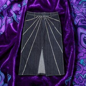 Vintage Jordache Starburst Sequin Denim Midi Skirt Size 9